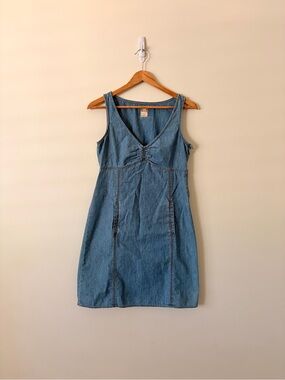 Y2K Old Navy Denim Empire Sleeveless V-Neck Dress - Light Blue